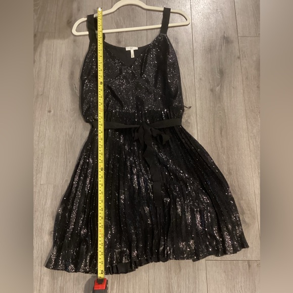 Joie Itara Sequin Black Mini Dress Embellished Wrap Slip Cocktail L - Picture 7 of 9